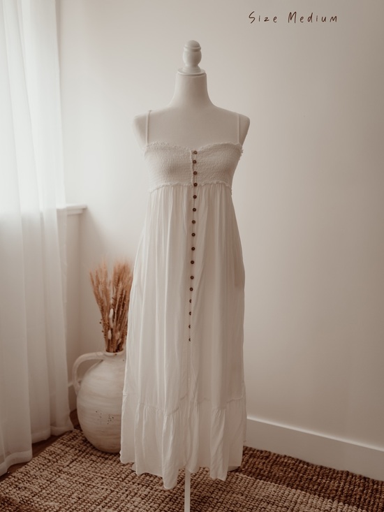 Wishlist Dresses & Skirts - White Smocked Maxi Dress with Button Front
